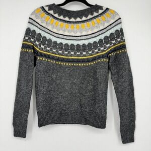 Gap Circular Fair Isle Mohair Sweater XS Charcoal‎ Heather Gray